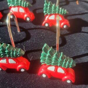 VW Red Beetle Bug Holiday Shower Curtain Hooks